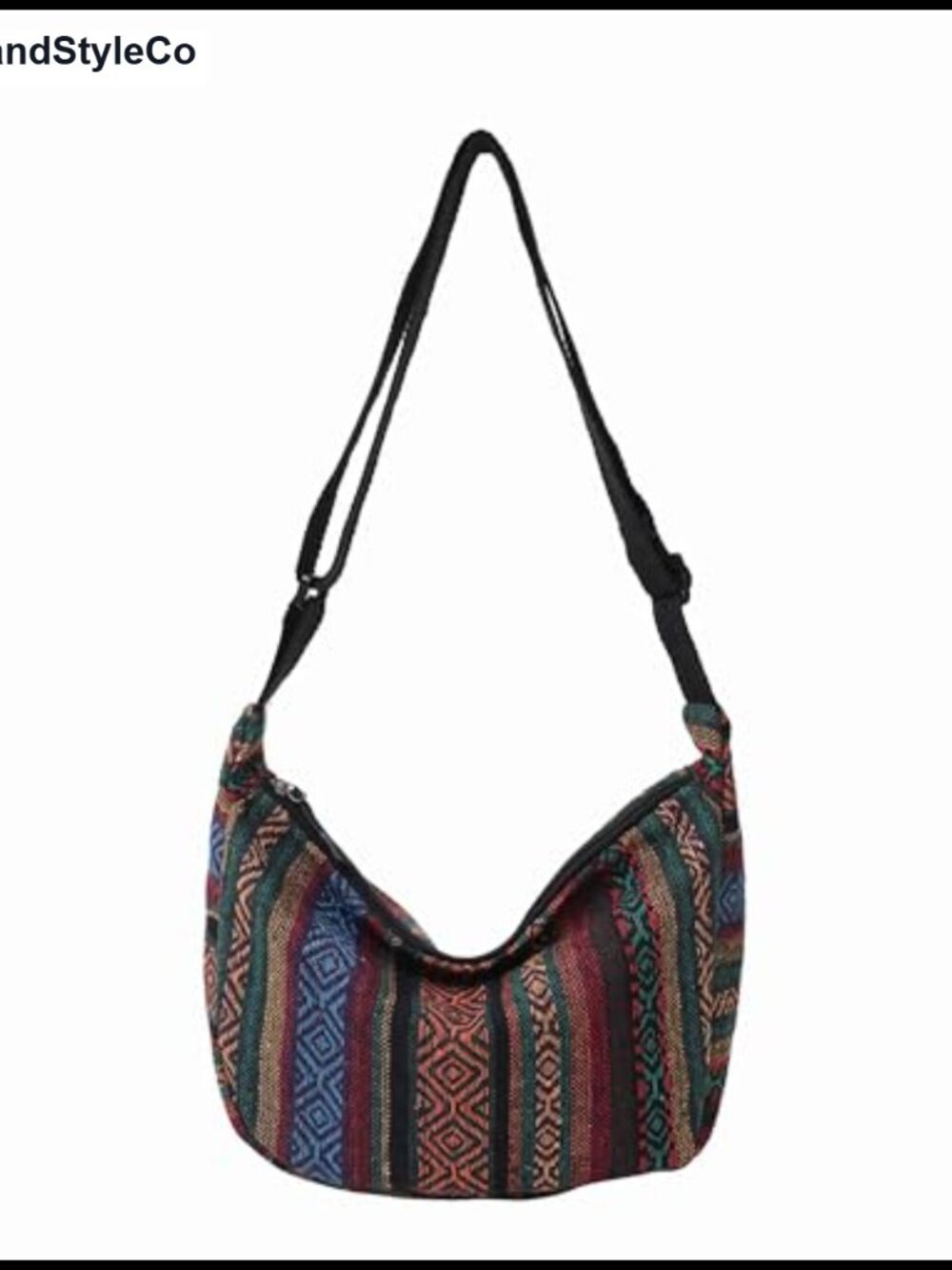 Boho Crescent Crossbody Bag - Ethnic Woven Hobo Purse with Adjustable Strap